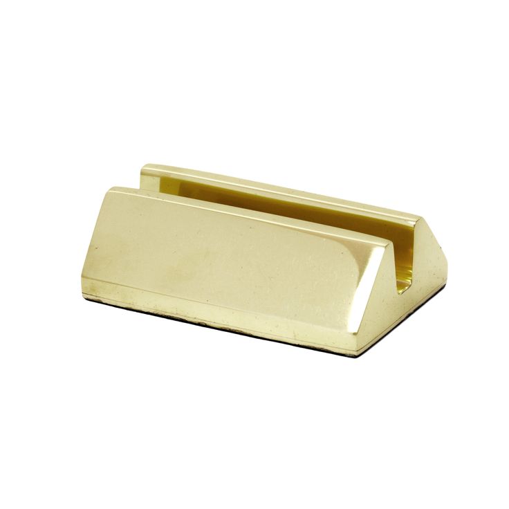 a gold metal business card holder on a white background with clipping for the top