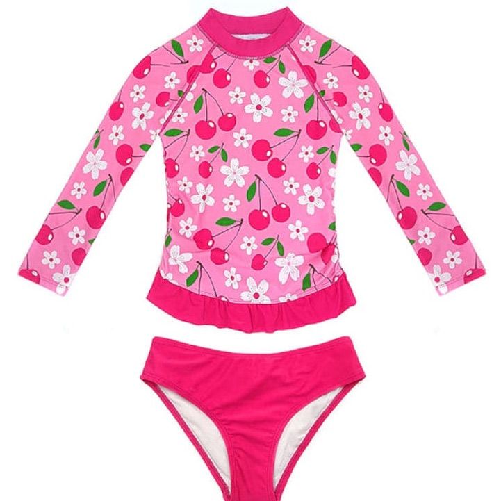 Girls 2 Piece Rashguard Swimsuit Set Upf 50+ Long Sleeve Size 6/8. Top Has Adorable Ruffle Accent At Bottom. Nwt Fitted Summer Playwear Tankini, Uv Protection Swimwear For Spring Playwear, Cute Fitted Printed Swimwear, Cute Spring Tankini For Playwear, Playful Fitted Swimwear For Playwear, Playful Spring Tankini With Uv Protection, Fitted Tankini For Playwear And Beachwear, Cute Pink Tankini For Spring, Cute Fitted Tankini For Swimming