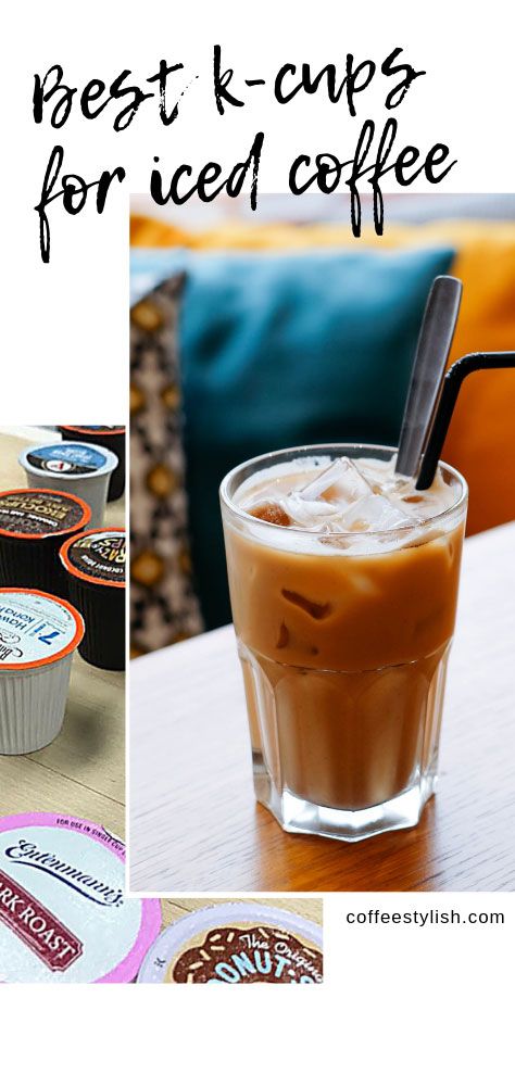 the collage shows different types of coffees and pastries in glass cups, with text overlay that reads best k - cups for iced coffee