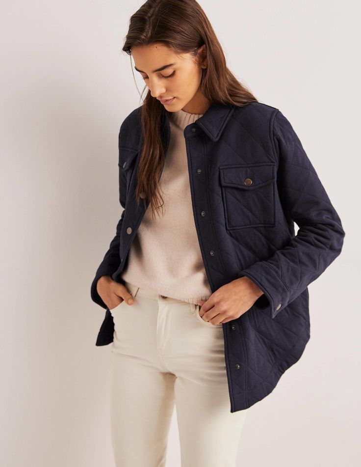 Discover great products at the best prices at Dealmoon. Quilted Jersey Shacket - Navy | Boden US. Price:$84.00 Cropped Jackets, Women's Blazers, Boden Uk, Classic Denim Jacket, Sports Luxe, Tailored Blazer, Womens Blazers, Your Outfit, Denim Jackets