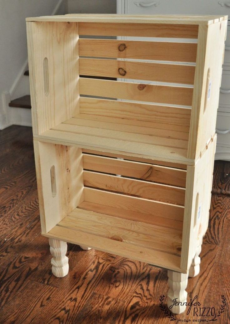 an unfinished wooden shelf sitting on top of a hard wood floor