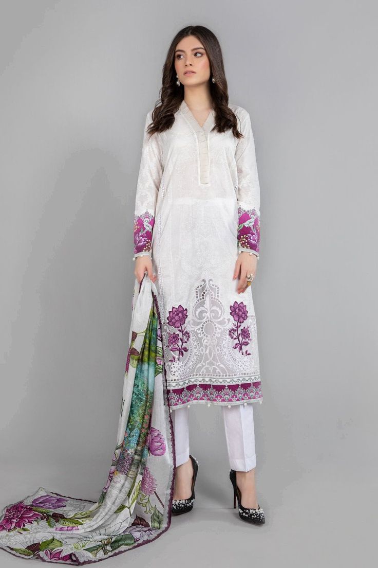 Suit A MPS-1003-A Maria B Mprint 2021 Casual Fitted Lawn Suit With Printed Motifs, Fitted Casual Lawn Suit For Spring, Casual Fitted Lawn Suit For Spring, Fitted White Long Sleeve Lawn Suit, White Fitted Long-sleeve Lawn Suit, Fitted Patterned Lawn Suit With Long Sleeves, Patterned Fitted Lawn Suit With Long Sleeves, Fitted Casual Lawn Suit With Floral Print, Casual Fitted Lawn Suit With Floral Print