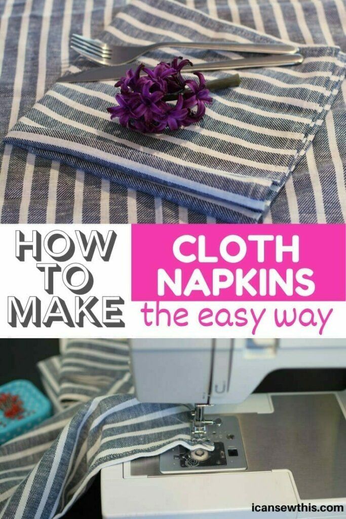 the sewing machine is next to a cloth that says how to make napkins on it