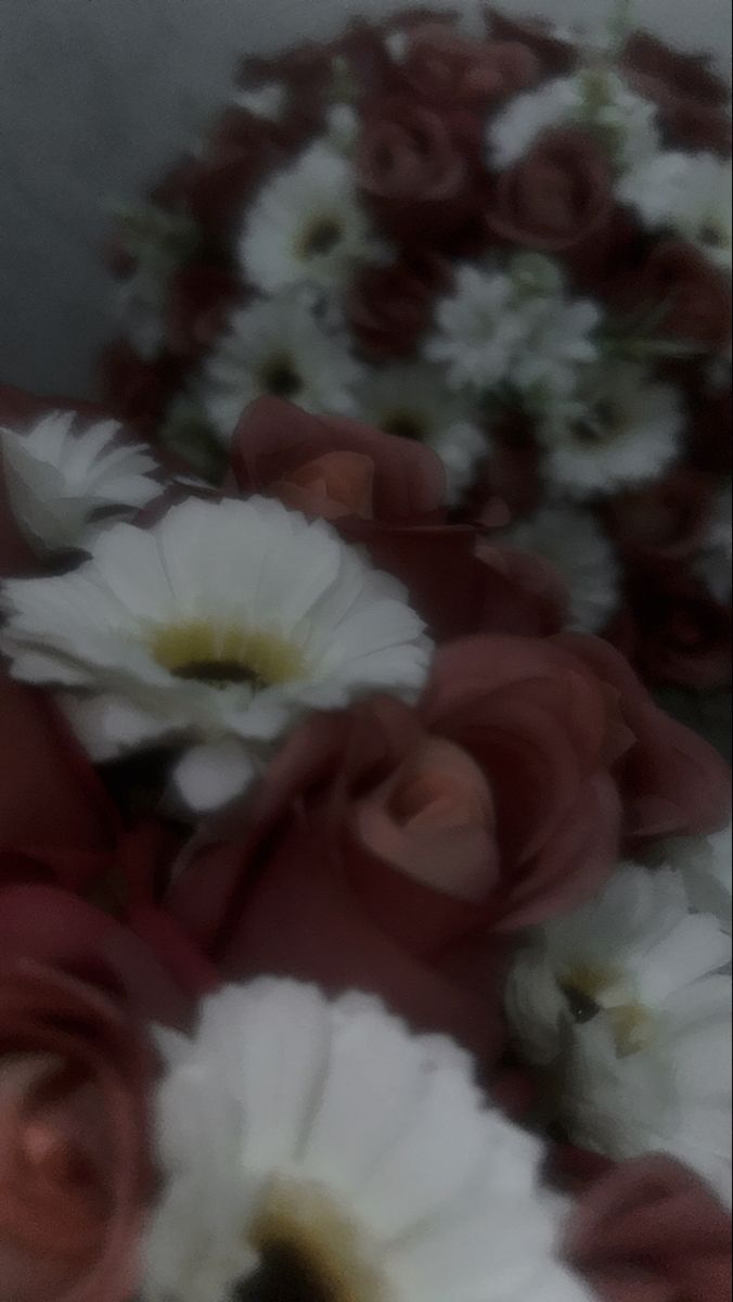 white and red flowers are arranged in a row