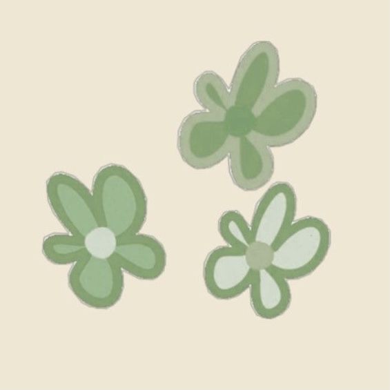 three green and white flowers on a beige background