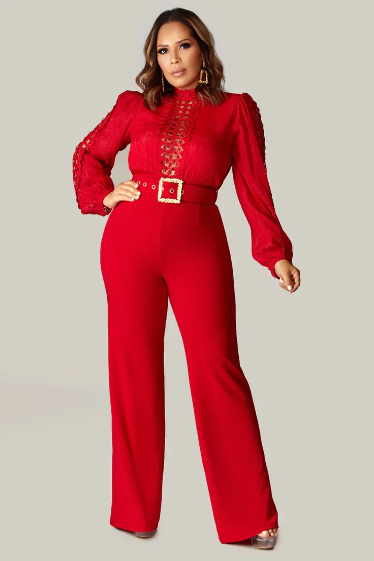 Clementine Long Sleeves Belted Jumpsuit | MY SEXY STYLES Red Platforms, Only Jumpsuit, Crochet Jumpsuits, Cocktail Jumpsuit, Jumpsuit Plus Size, Party Rompers, Stylish Jumpsuit, Belted Jumpsuit, Plus Size Elegant