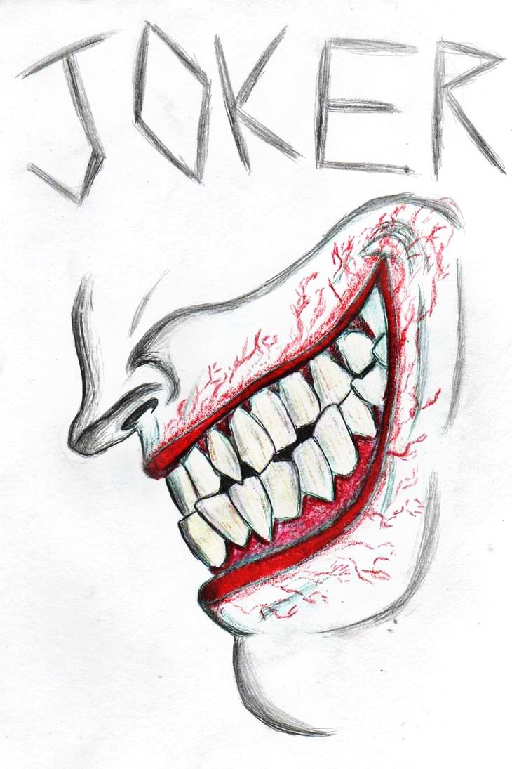 a drawing of a clown's mouth with the word joker written on it and teeth