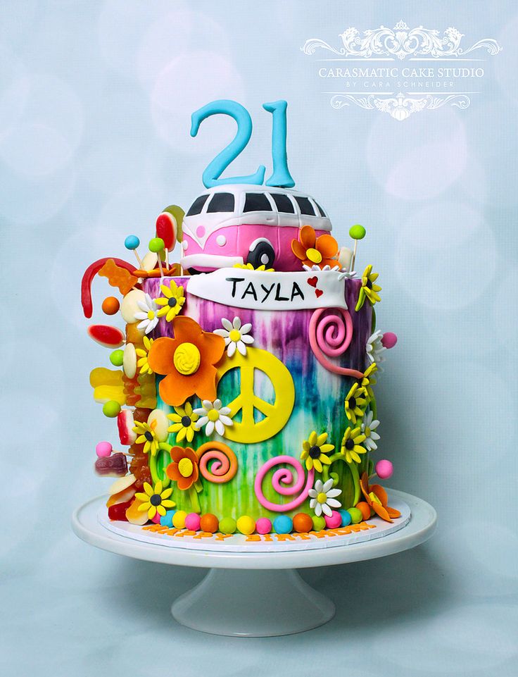 a colorful cake with the number 21 on it