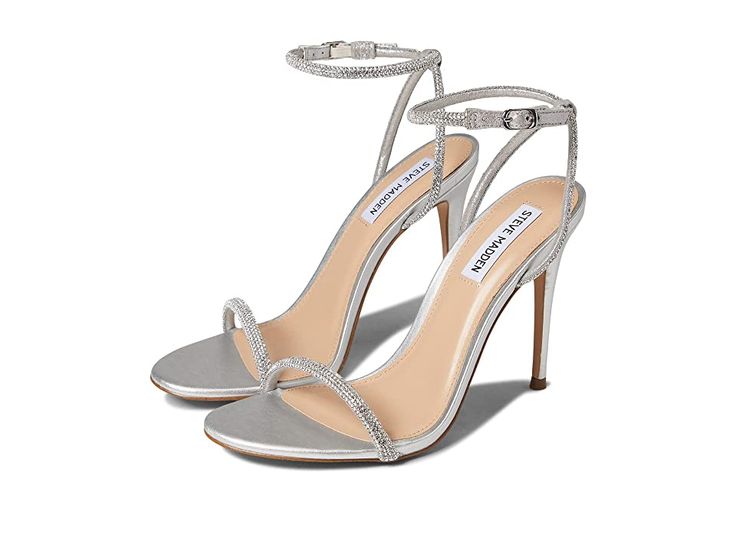 Silver Strapped Heels, Steve Madden Silver Rhinestone Heels, Heels For Mini Prom, Silver Ball Shoes, Silver Heeled Sandals, Silver Hills Shoes, Steve Madden Silver Heels, Silver Strap Heels, Cute Silver Heels