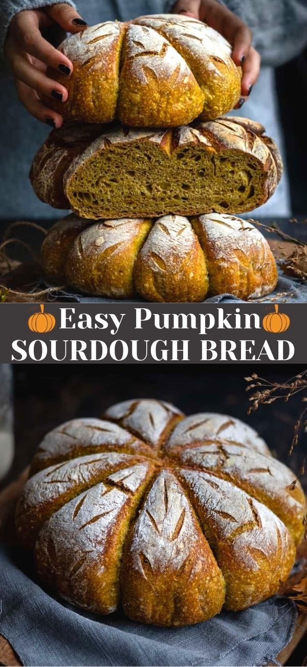 pumpkin sourdough bread stacked on top of each other