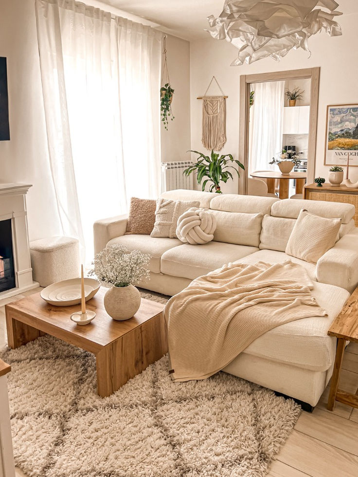 a living room filled with furniture and a fire place