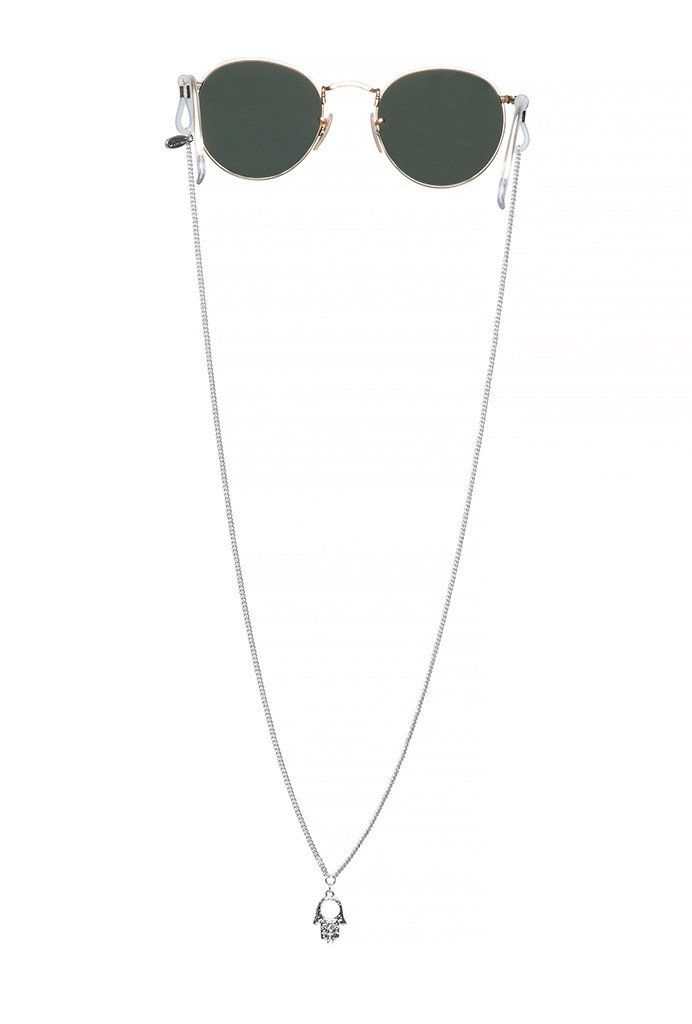 Hamsa Hand Backlace Statement Sunglass Strap – Sintillia Silver Necklace For Summer Fashion, Silver Necklaces For Summer, Silver Necklace Summer Fashion Accessory, Trendy Metal Glasses Chains For Summer, Everyday Minimalist Adjustable Glasses Chains, Minimalist Adjustable Glasses Chains For Everyday, Trendy Adjustable Delicate Glasses Chain, Trendy Metal Delicate Glasses Chain, Trendy Delicate Metal Glasses Chain