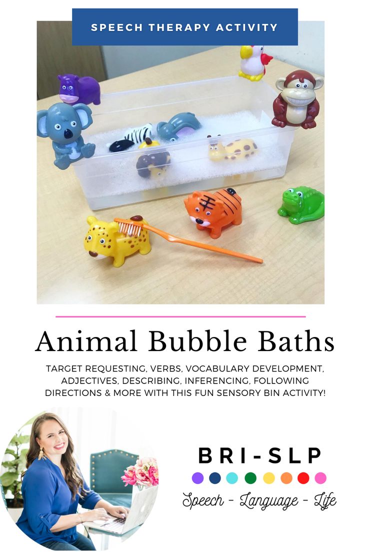 an animal bubble bath is shown on the table with other toy animals and toys in it