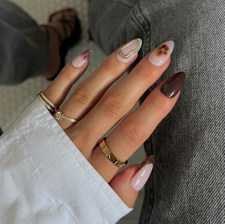 Mix Match Nails, Simple Fall Nails, Art Deco Nails, Cute Simple Nails, Leopard Nails, Simple Gel Nails, Pearl Nails, Summery Nails, Autumn Nails