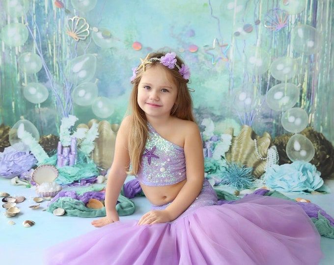 Mermaid Costume for Girl Ariel Mermaid Dress for Baby - Etsy Ghana Mermaid Dress For Girls, Mermaid Royalty, Purple Mermaid Dress, Mermaid Princess Dress, Kids Birthday Dresses, Girls Mermaid Costume, Mermaid Party Dress, Unique Fish, Purple Mermaid