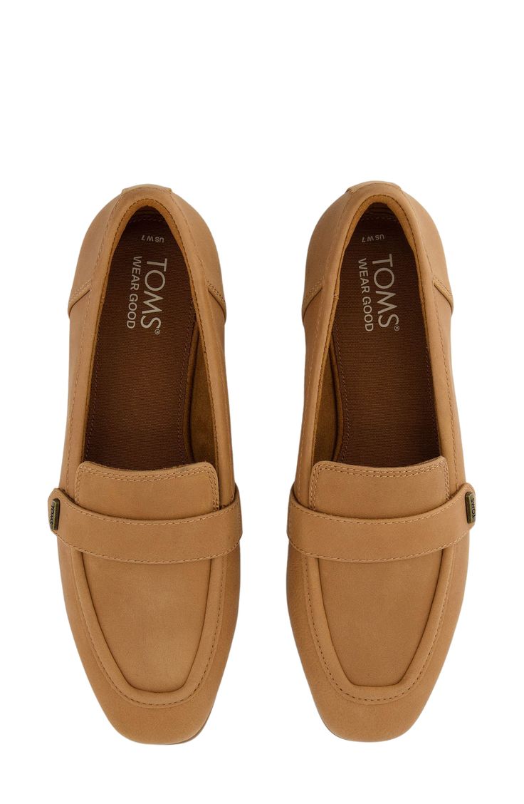 Signature CloudBound cushioning brings daylong comfort to this chic leather loafer with minimal branding. Cushioned footbed Leather upper/textile lining/rubber sole Imported TOMS gives a minimum of one-third of its annual net profits to support grassroots efforts, partnering with organizations that boost mental health, increase access to opportunity and end gun violence Flat Heel Slip-ons With Leather Footbed For Work, Cushioned Round Toe Slip-ons For Work, Modern Workwear Slip-ons With Ortholite Insole, Modern Slip-ons With Leather Footbed For Work, Classic Synthetic Moccasins With Rubber Sole, Leather Footbed Flats For Work With Plain Toe, Classic Ortholite Insole Moccasins For Workwear, Classic Loafers With Ortholite Insole For Work, Classic Ortholite Insole Moccasins For Work