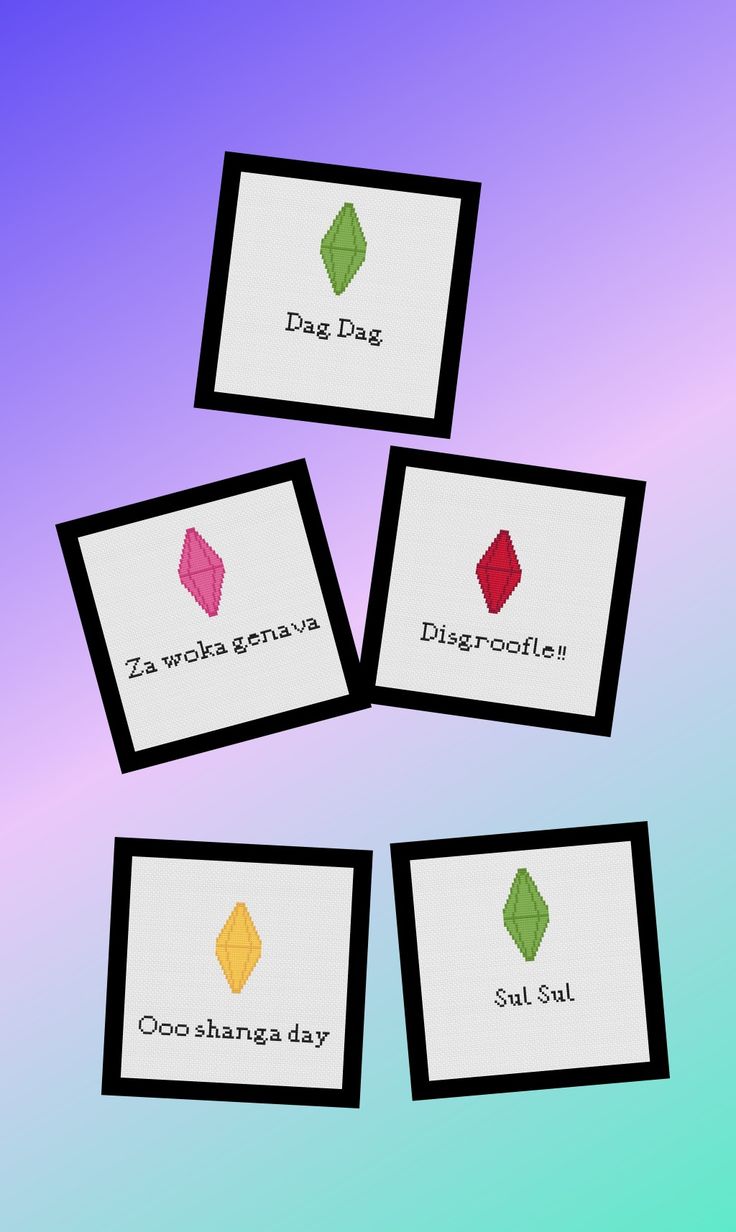 four cards with different shapes and words on them