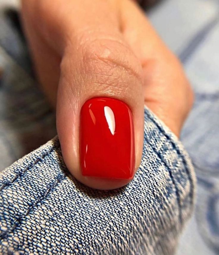 Dull Red Nails, Short Red Dip Nails, True Red Nails, Muted Red Nails, Tomato Red Nails, Red Nail Polish Ideas, Red Nails Ideas Short, Shades Of Red Nails, Red Gel Nails Short