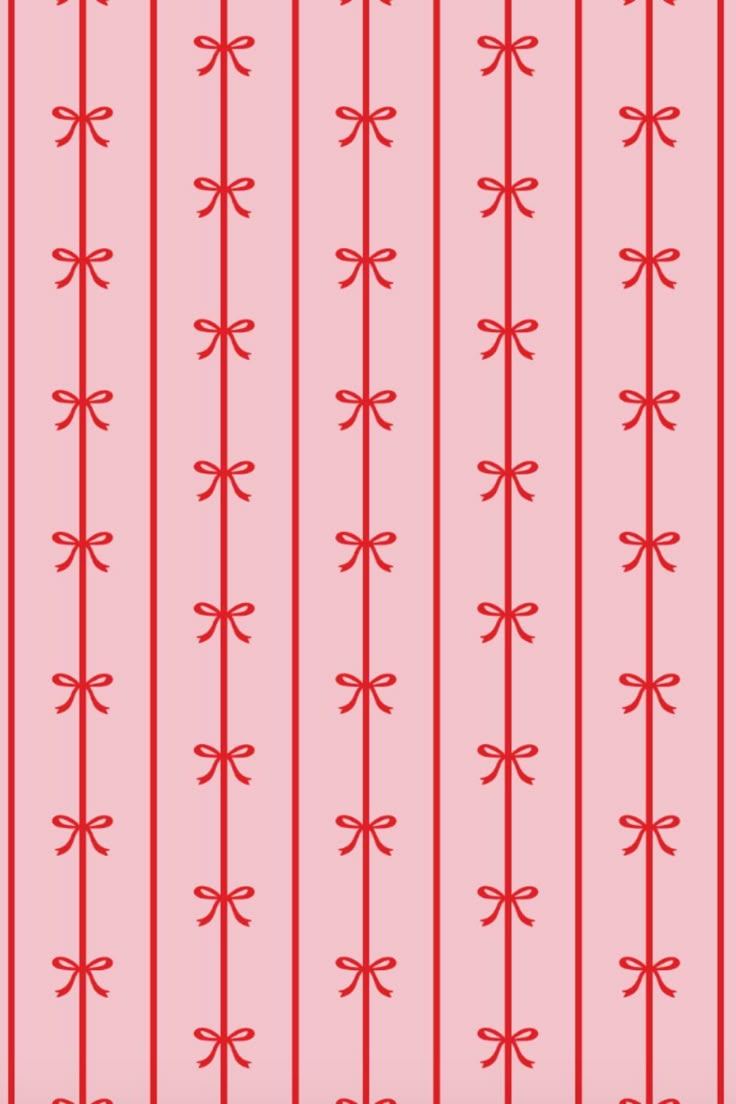 a pink background with red bows and lines on the bottom half of it, which are diagonally drawn