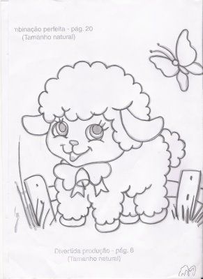 a drawing of a sheep with a butterfly on it's head and in the background