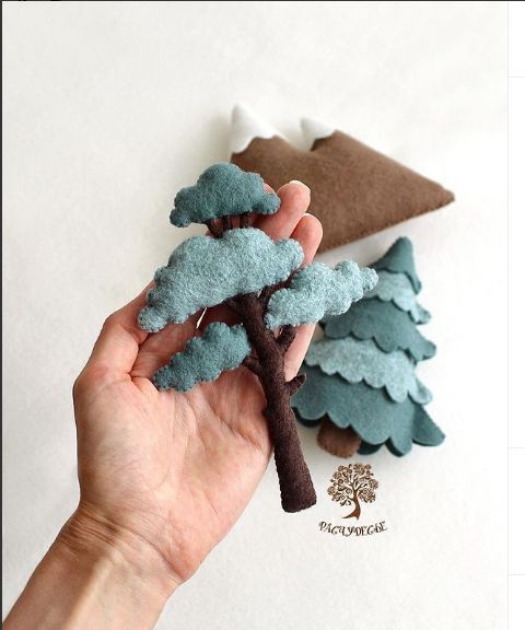 a hand holding a small felt tree