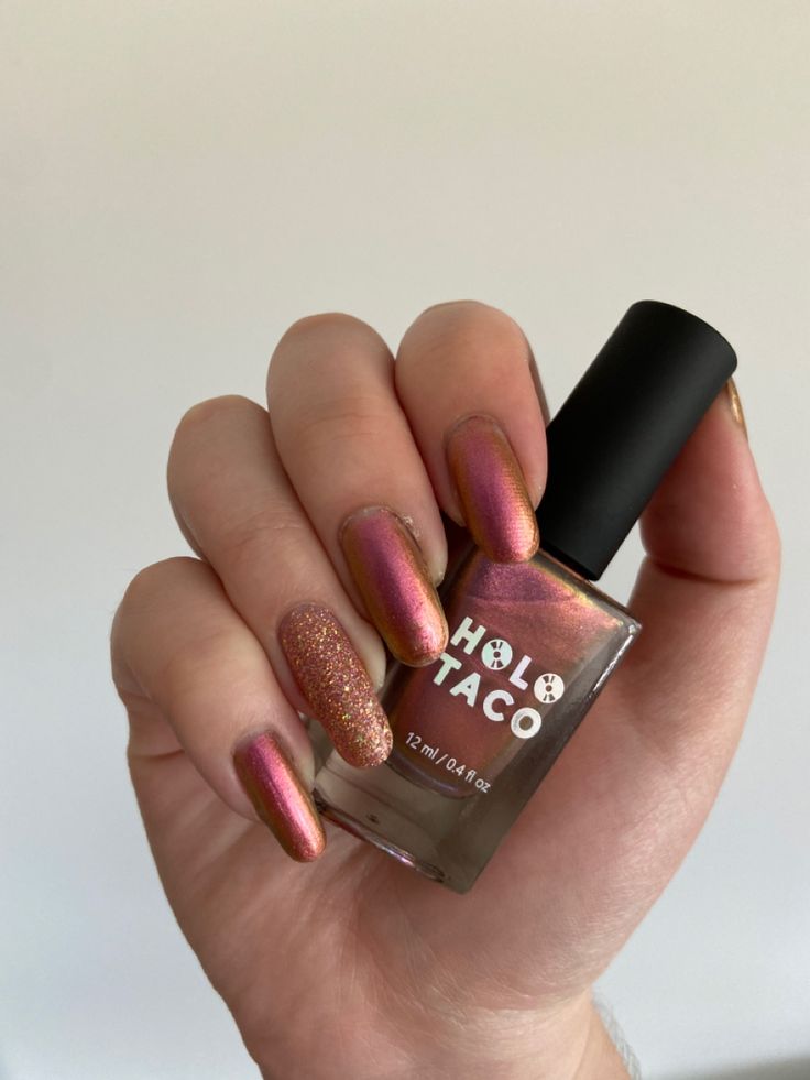 Holo Taco Sunset Simulation & Play Rosé Halo Taco Nail Polish, Holo Taco Nail Polish, Holo Taco Nails, Holo Taco Nail Art, Chrome Glitter Nails, Long Natural Nails, Holo Taco, Bday List, Tie Dye Nails