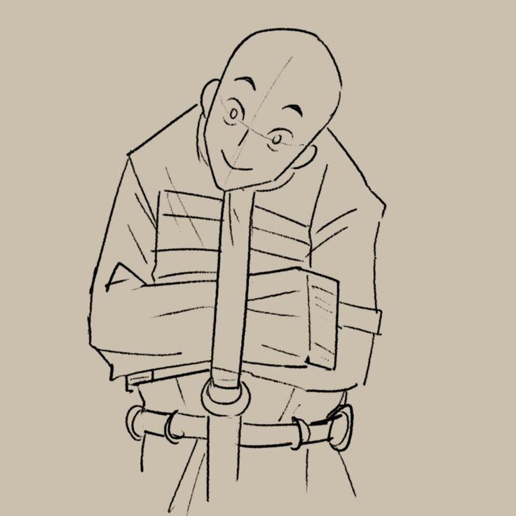 a drawing of a man with his arm wrapped around the neck and wearing a belt