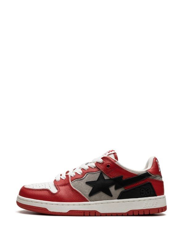 A BATHING APE® SK8 STA #1 M2 "Red" Sneakers - Farfetch Luxury Red Skate Shoes With Contrast Sole, Red Synthetic Skate Shoes With Red Sole, Red Sneakers For Skateboarding, Luxury Red Men's Skate Shoes, Red High-top Sneakers For Skateboarding, Sk8 Sta, Ant Killer, Bathing Ape, Red Sneakers