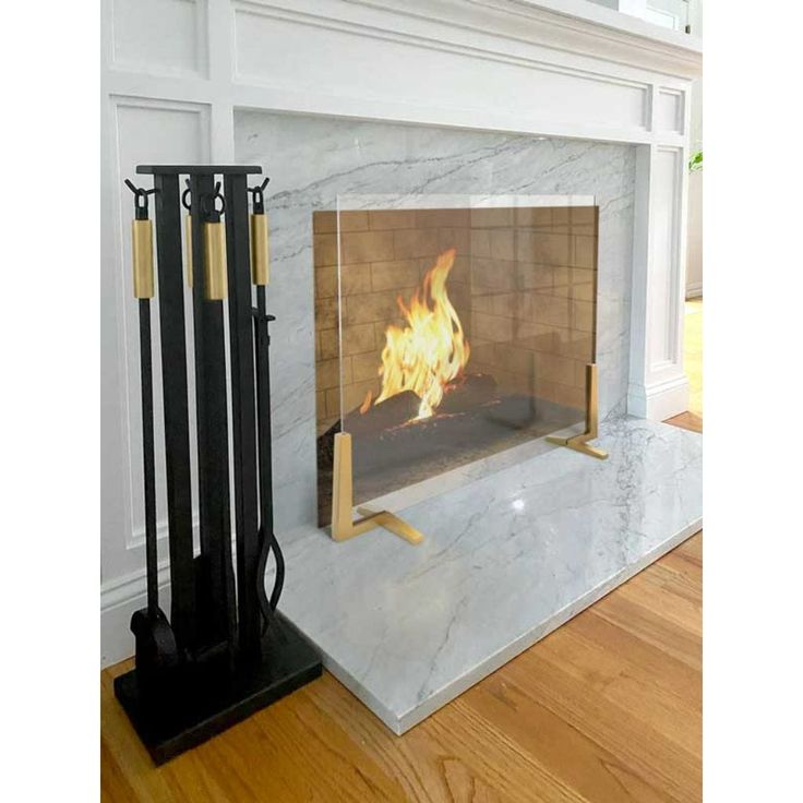 a fireplace that has some kind of fire in it