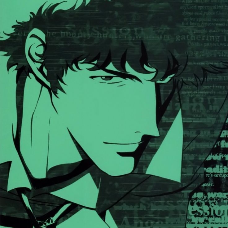 an anime character with black hair and green background