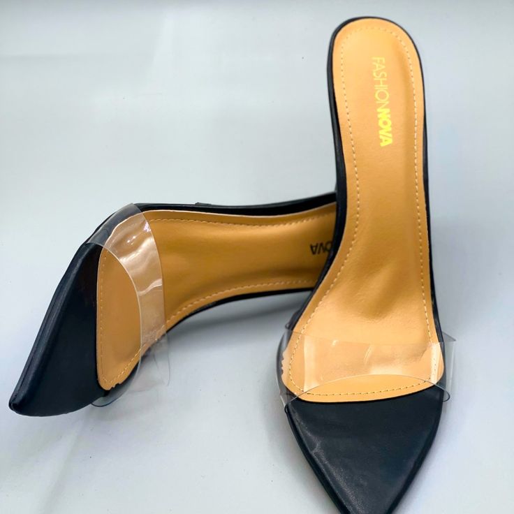 Brand New Never Worn Black Synthetic Closed Toe Heels, Black Heels With Padded Heel For Office, Black Pointed Toe Synthetic Heels, Black Block Heel Office Heels, Black Synthetic Pointed Toe Heels, Black Office Heels With Padded Heel, Black Heels With Sculpted Heel For Office, Trendy Black Heels For Office, Black Sculpted Heel Office Heels