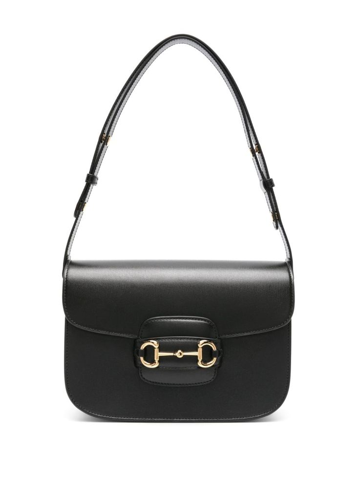 black calf leather smooth grain signature Horsebit detail foldover top adjustable shoulder strap partitioned compartment internal logo patch internal zip-fastening pocket internal slip pocket gold-tone hardware full lining This piece comes complete with a protective dust bag. Gucci Farfetch, Bag Gucci, Iconic Bags, Shoulder Bag Black, Ballet Flat Shoes, Pump Sandals, Black White Red, Blue Bags, Gucci Bag