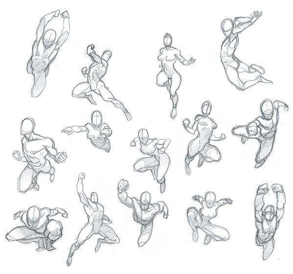 a bunch of sketches of people doing different poses