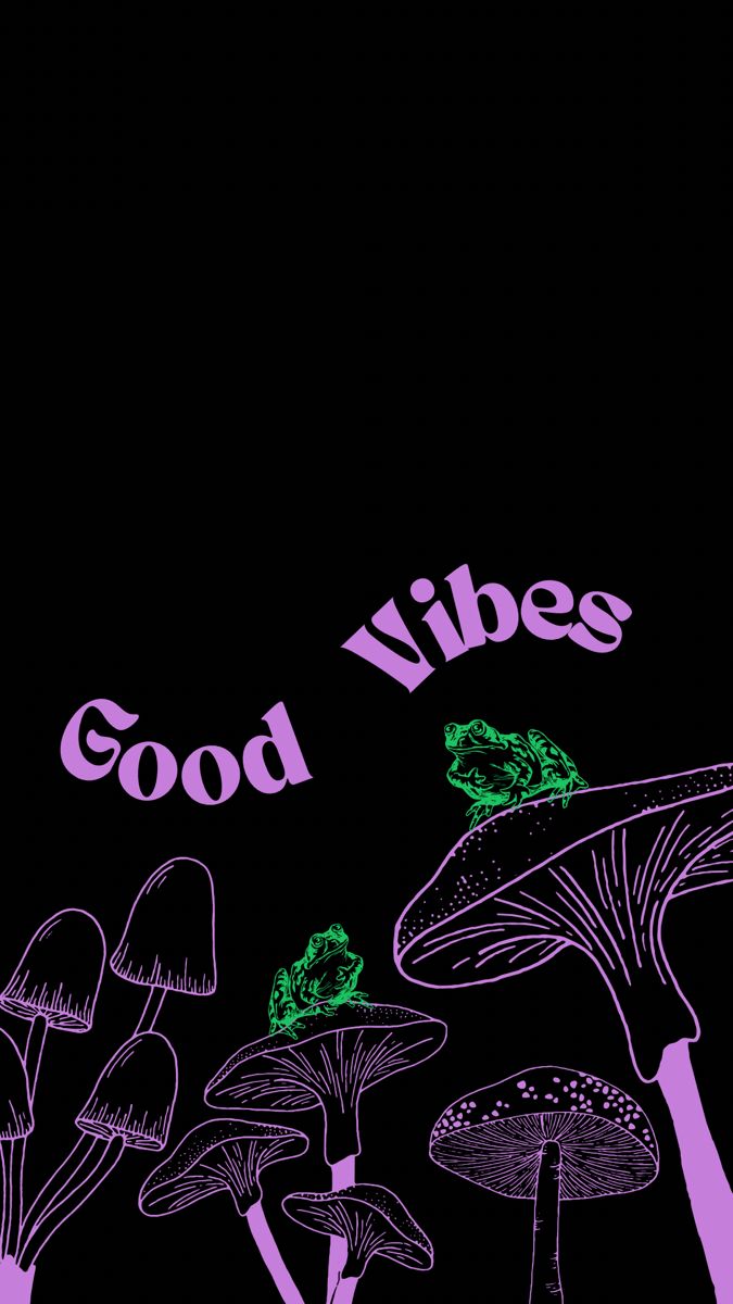 the words good vibes are written in purple and green ink on a black background