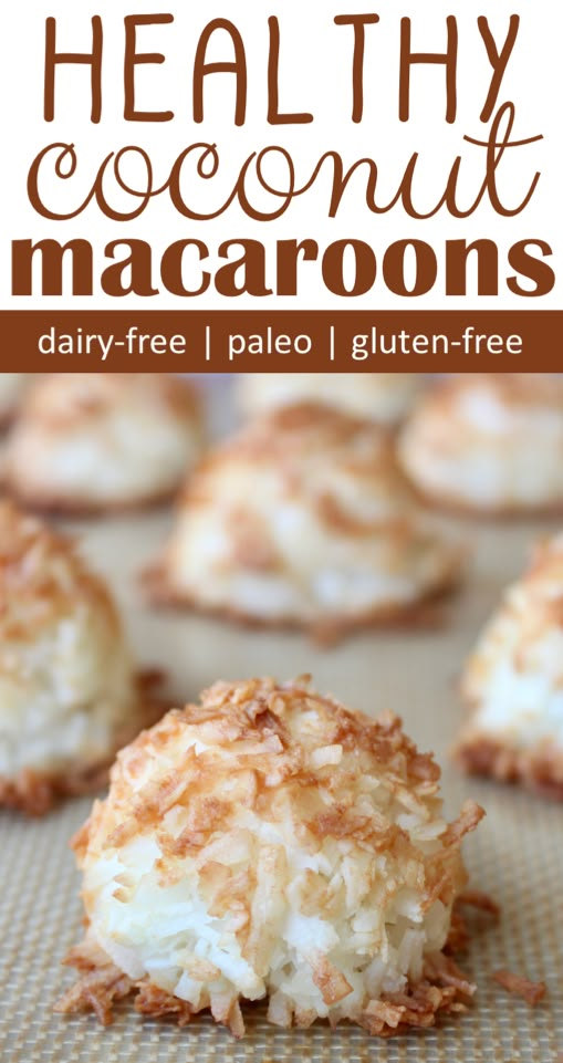 coconut macaroons on a baking sheet with the title text overlay reads paleo coconut macaroons