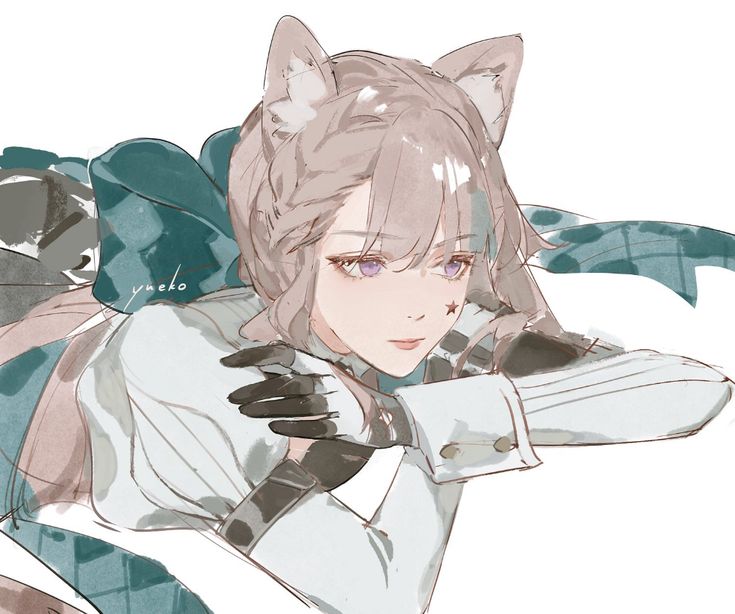 an anime character with cat ears and gloves