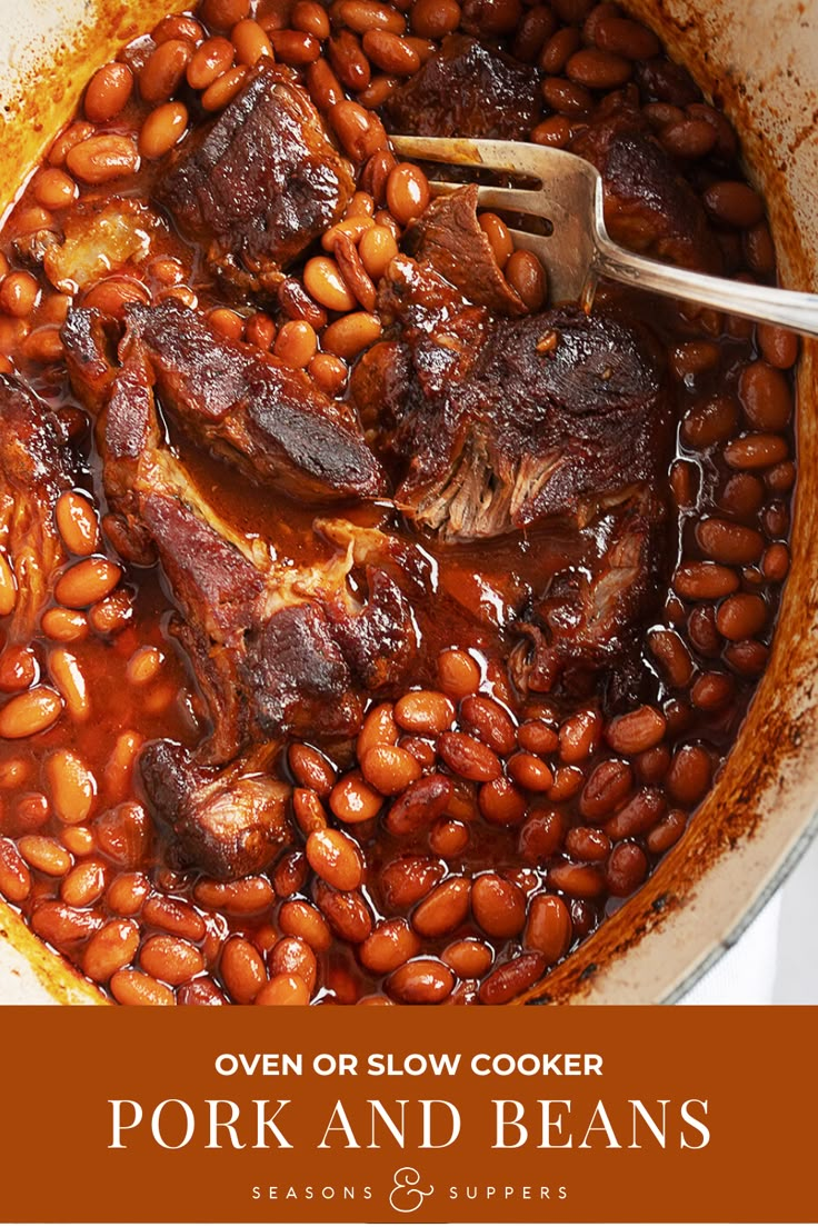 a pot filled with baked beans and meat