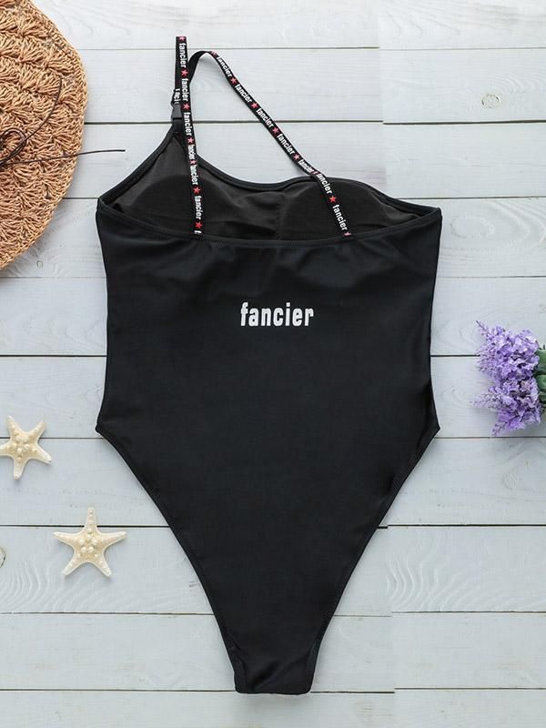 Plain Single Shoulder One-piece Swimwear �– rrdeye Boho Style Dresses, Yoga Activewear, Urban Looks, Black Swimwear, Tankini Swimsuits, One Piece Swim, Kids Sweater, Cozy Fashion, One Piece Swimwear