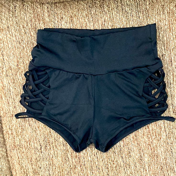 No Name Brand, Bought Online; Never Worn Sexy But Mom-Friendly Size Womens Small-Medium, High Stretch Smoke Free Home Black Stretch Shorts For Club, Stretch High Waist Swimwear For Club, Stretch High Waist Club Swimwear, Stretch High-waist Swimwear For Club, High Waist Stretch Biker Shorts For Beach, Fitted Brief Shorts For Night Out, Fitted High-waisted Shorts For Summer, Fitted Black High-waisted Swim Shorts, Black Fitted High-waisted Swim Shorts