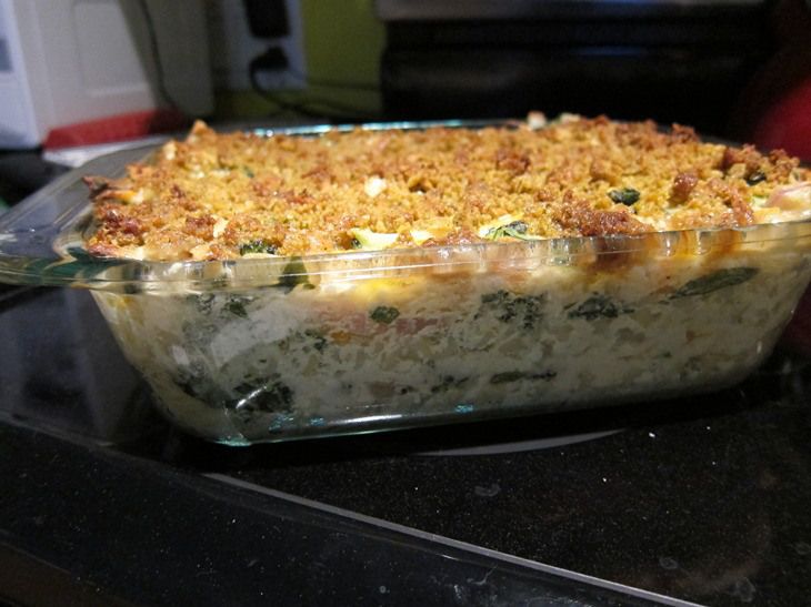 a casserole dish is sitting on the counter