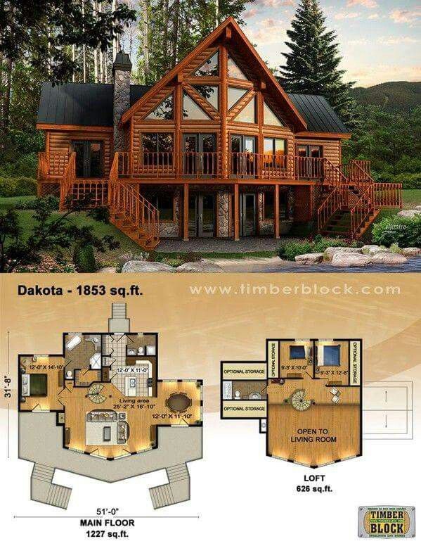 the floor plan for this log cabin home is very large and has two levels to walk out