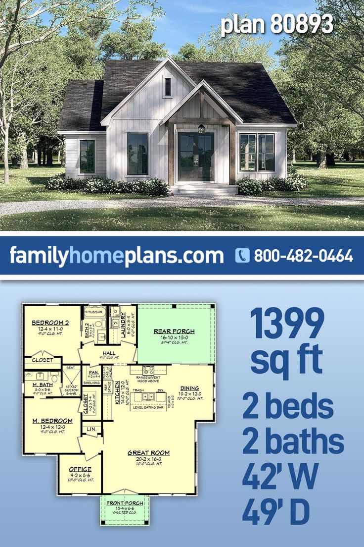 the floor plan for this house is shown in blue and white, with an attached garage