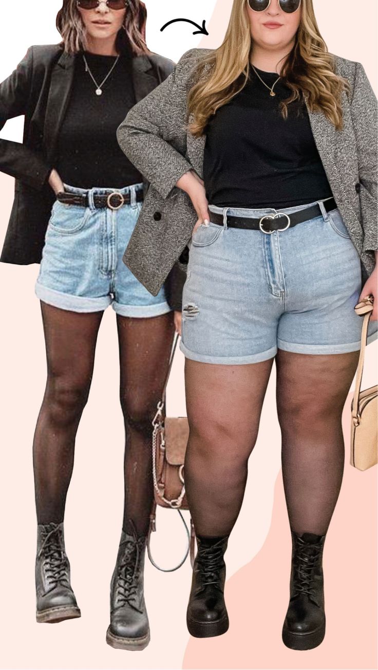 Plus Size Shorts With Tights Outfit, Diana Dares, Girls Outfit Ideas, Outfits Gorditas, Shorts Tights, Iconic Duo, Look Plus Size, Balloon Pants, Curvy Shorts