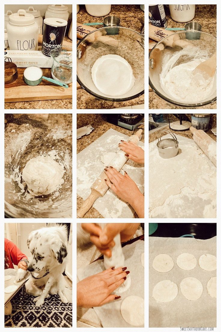 the process of making pizza dough is shown in multiple pictures, including hands and ingredients