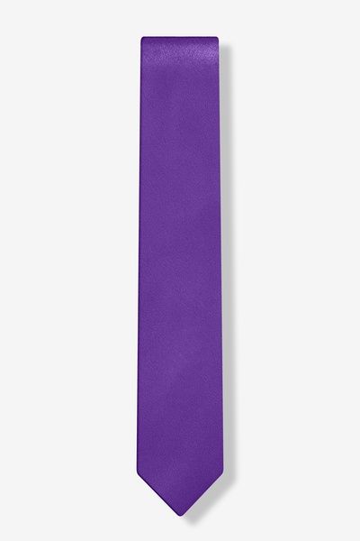 Royal Purple Skinny Tie Solid Color Party Tie With Satin Finish, Solid Satin Finish Tie For Party, Solid Satin Finish Ties For Party, Solid Business Tie With Satin Bow, Adjustable Solid Satin Ties, Solid Black Tie With Satin Finish, Black Tie Event Satin Finish Ties, Satin Finish Ties For Black Tie Occasions, Fitted Black Tie Neckwear In Solid Color