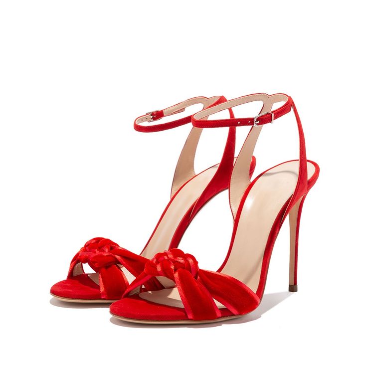 Handcrafted US sizing. Fits true to size. Heel Height: 4.72" / 120 mm approx Product measurements were taken using size 8. Please note that measurements may vary by size. Red Suede Shoes, Red Stilettos, Heels Red, Ankle Strap Sandals Heels, Red Sandals, Sandal Shoes, Stiletto Sandals, Prom Shoes, Fashion Heels