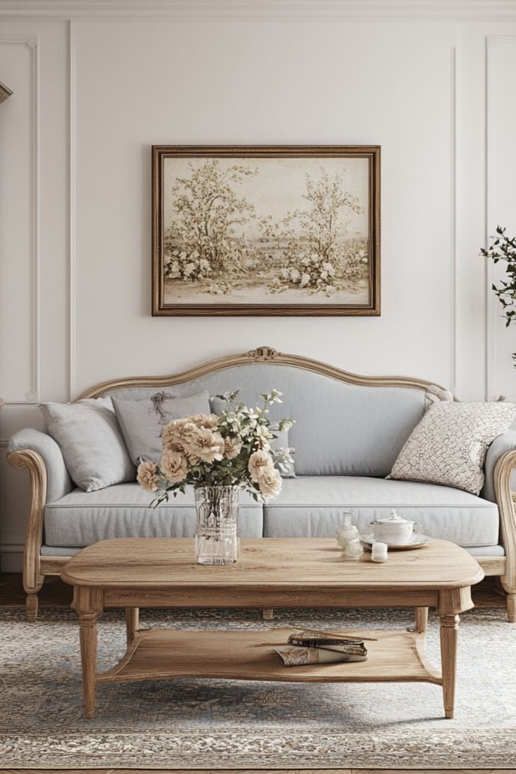 Bring elegance to your home with French country living room decor. #FrenchCountry #LivingRoomInspo #ElegantSpaces France Living Room, French Country Living Room Decor, Blue White Interior, Country Living Room Decor, Design My Room, French Salon, Modern Provincial, French Country Decorating Living Room, Living Room Styling