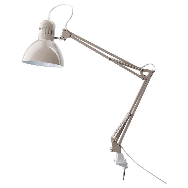 a white desk lamp with an adjustable arm and one light on the side, against a white background