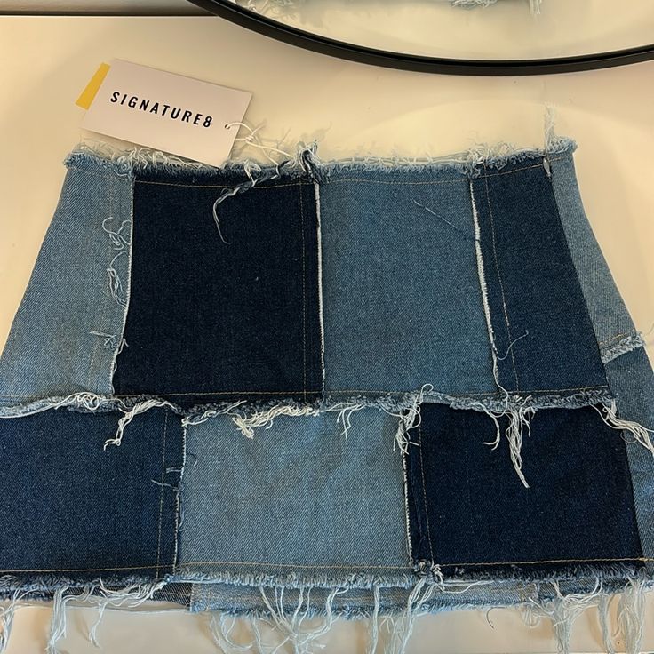 Brand New Never Worn So Cute And Flattering Waist Is Too Big On Me Blue Patchwork Mini Denim Skirt, Blue Patchwork Denim Mini Skirt, Blue Fitted Patchwork Mini Skirt, Fitted Blue Patchwork Mini Skirt, Trendy Blue Patchwork Skirt, Fitted Blue Mini Skirt With Patchwork, Blue Fitted Mini Skirt With Patchwork, Blue Patchwork Mini Skirt, Casual Blue Patchwork Mini Skirt