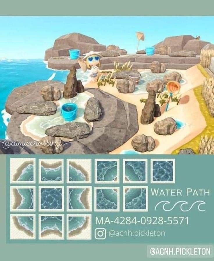 an advertisement for a water park in the middle of the ocean with rocks and plants